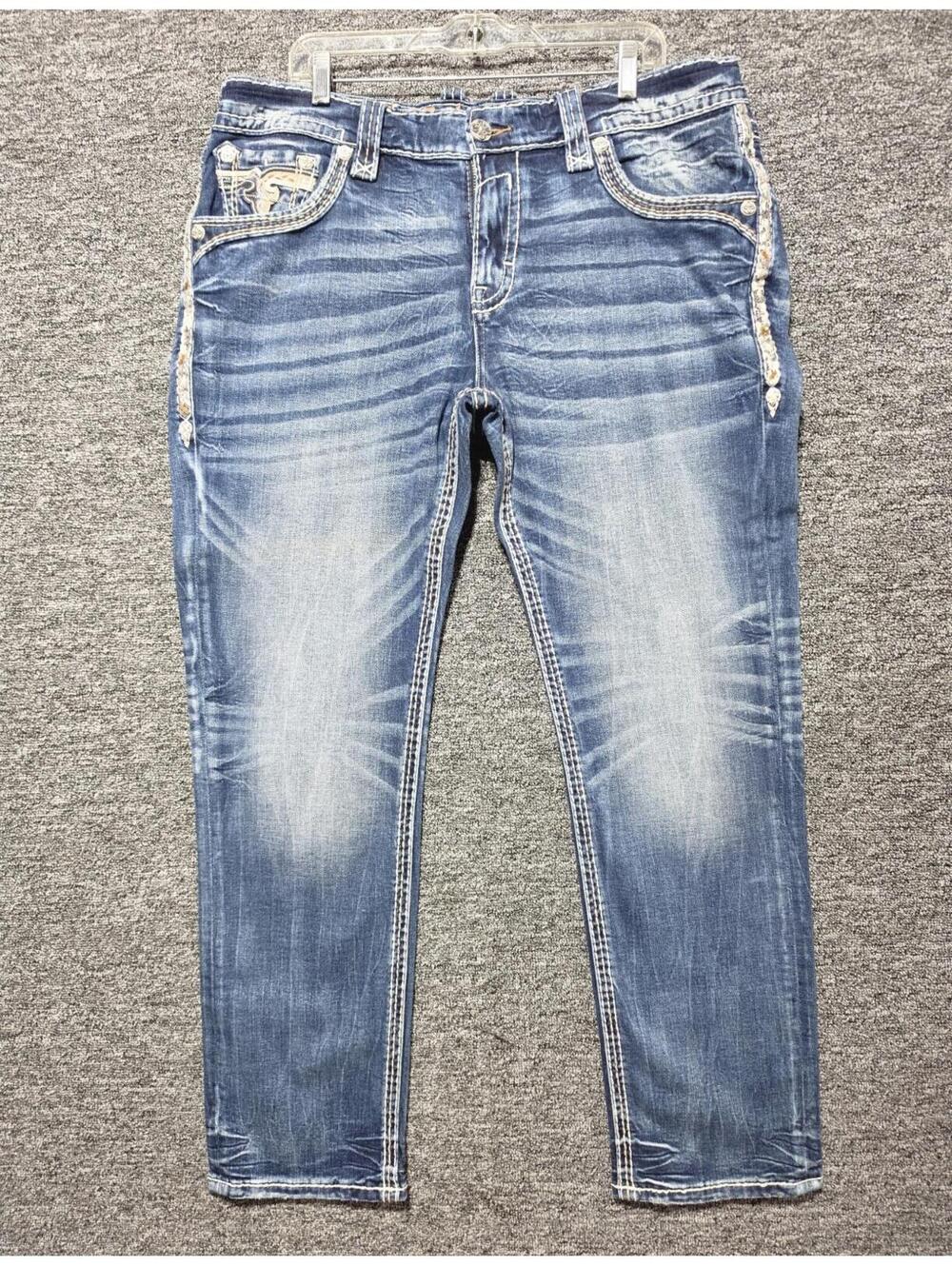 Rock Revival Straight Fit Blue Denim Jeans ULTRA RARE. Waist 38